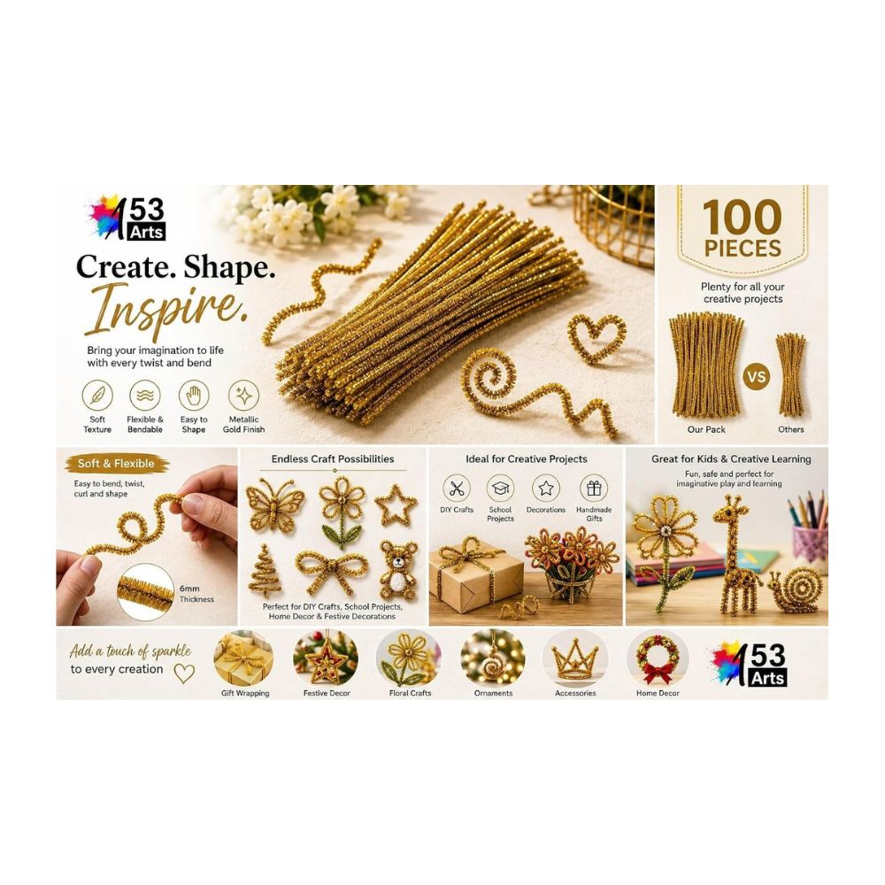 Pipe Cleaners Metallic Gold, 100 Pieces