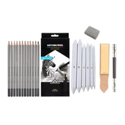 Sketching/Shading Kit with Sketching Drawing Pencils (Set of 12)+ Paper Blenders Stump 6pcs + Kneadable Art Eraser 1 + Sand Paper 1 + Pencil Extender