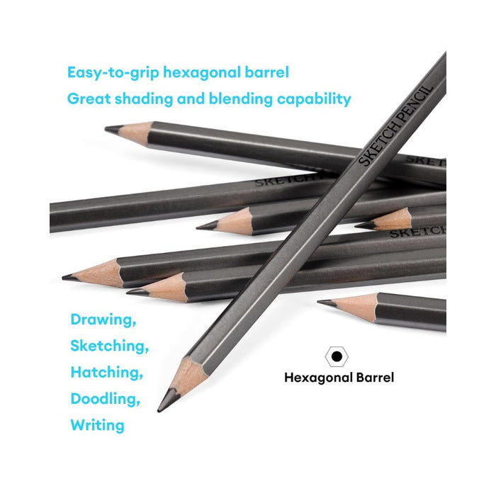 Sketching/Shading Kit with Sketching Drawing Pencils (Set of 12)+ Paper Blenders Stump 6pcs + Kneadable Art Eraser 1 + Sand Paper 1 + Pencil Extender