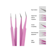 3pcs Tweezers Stainless Steel Straight and Curved