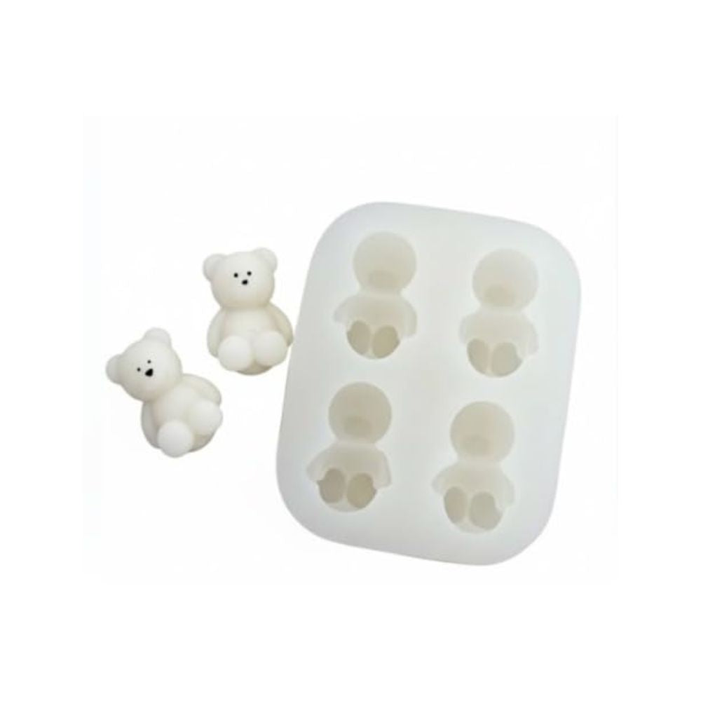 Mini Sitting Teddy Bear Silicone Mold 4-Cavity